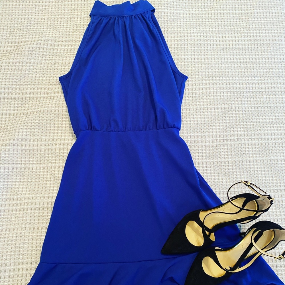 Royal Blue Tie Back Dress | choker | halter | short flowing dress | date night